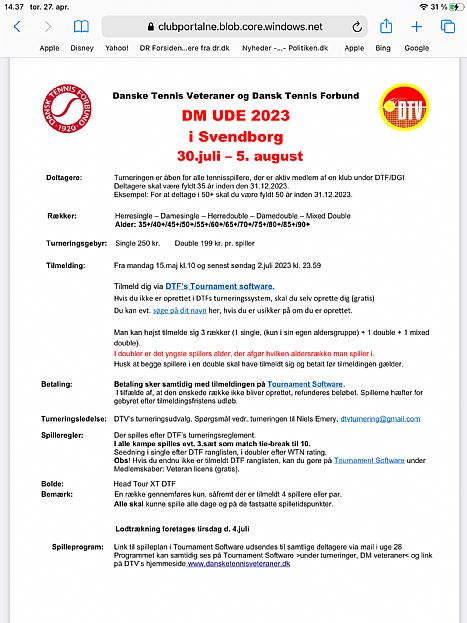 “Veteran-DM UDE 2023” - 30/7 - 5/8 i Svendborg - RTK